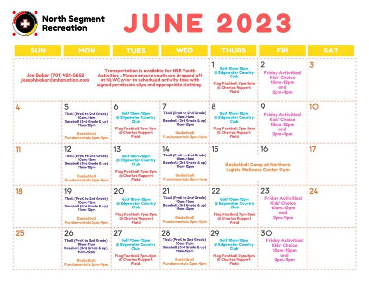 North Segment Recreation Activities Calendar for June 2023