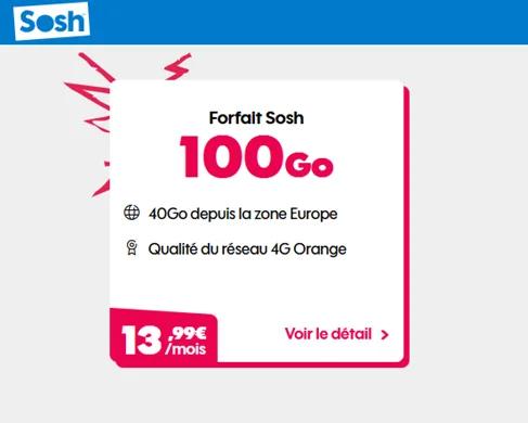 🔖 Sosh, forfait illimité/100Go à 14€/mois