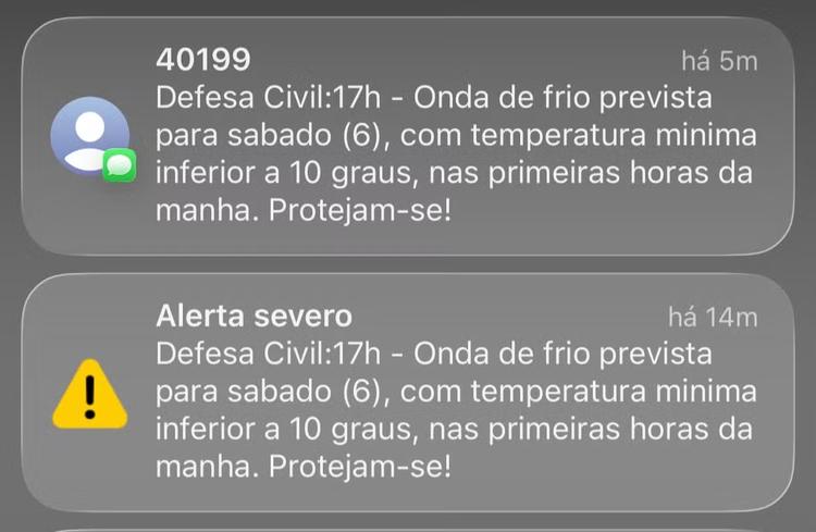 Defesa Civil de BH emite alerta severo de onda de frio durante fim de semana