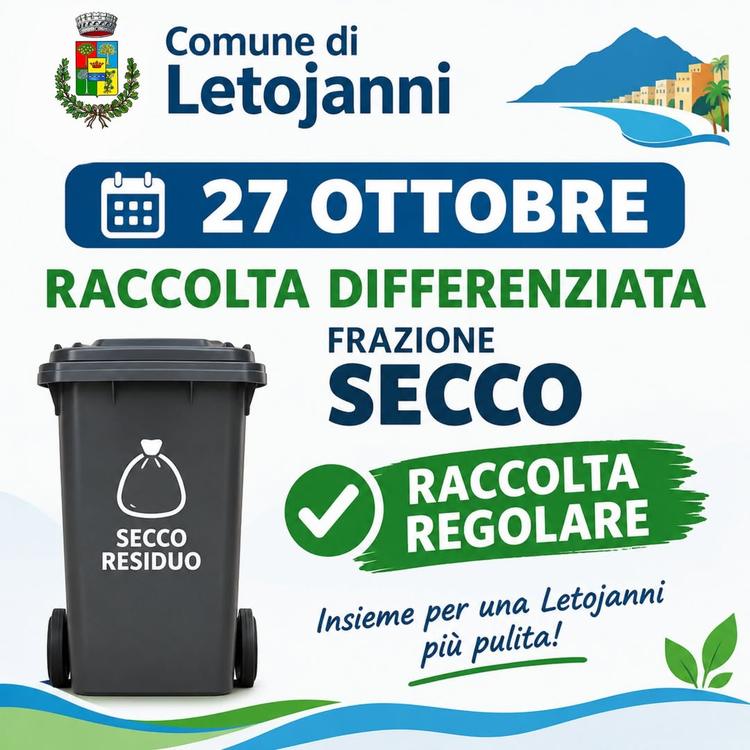 RACCOLTA REGOLARE MARTEDÌ 27 OTTOBRE Si comunica che domani, martedì 27 ottobre, sarà effettuata regolarmente la raccolt...