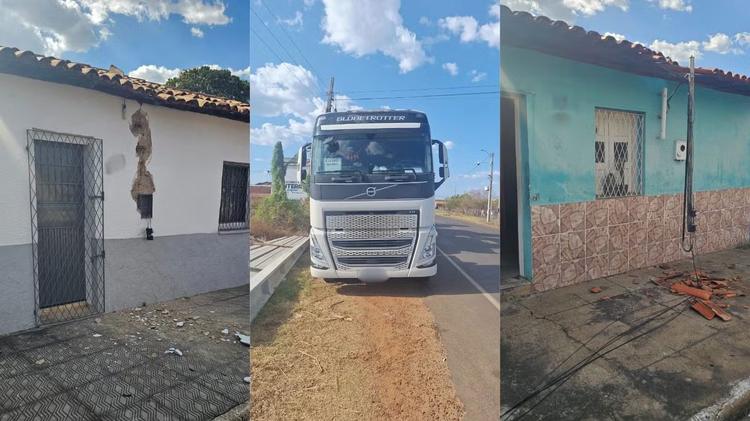 Carreta rompe fiação e causa danos a casas em cidade no PI; motorista tenta fugir e é levado à delegacia