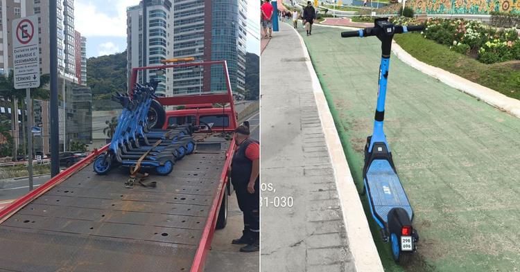 Patinetes estacionados em área de pedestres são recolhidos na Estrada da Rainha