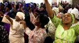 Worshippers at a Nigerian church in the United Kingdom having a moment of intense prayer.