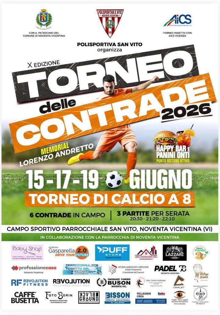 ⚽ Torneo delle Contrade: stasera la grande finale! ⚽ Ai campi parrocchiali di Noventa Vicentina va in scena questa sera,...