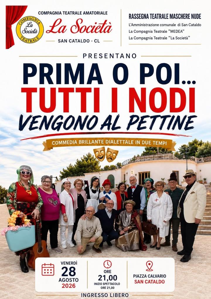 SI RIPARTE! 🎭 Riprende la rassegna teatrale *MASCHERE NUDE 2026* in *Piazza Calvario* a San Cataldo. vi aspettiamo per...