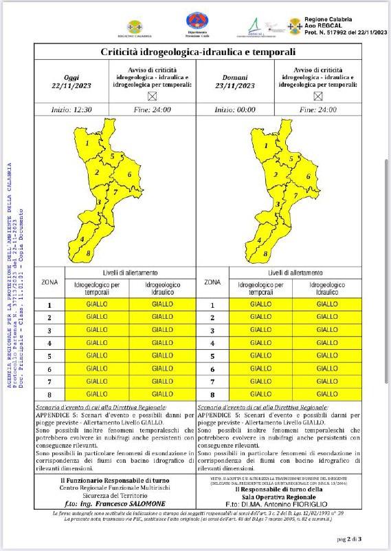 Maltempo 22-23 novembre 2023 LIVELLO DI CRITICITÀ MEDIO