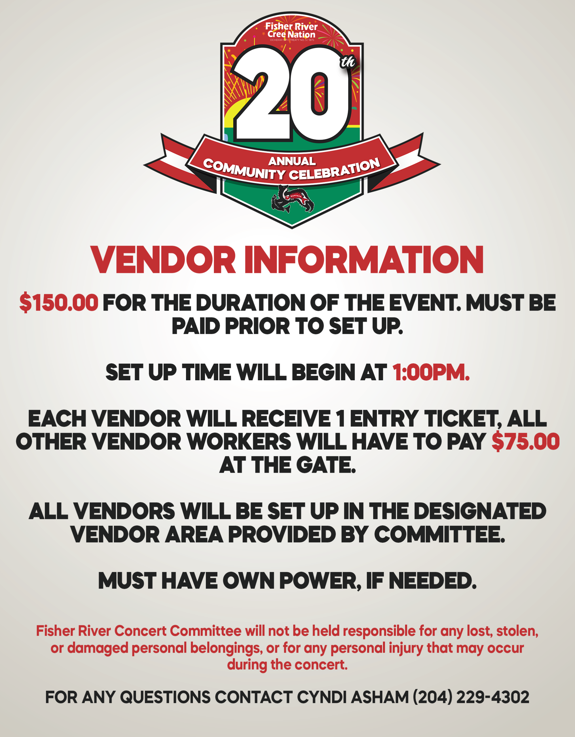 Vendor Information for the 20th Annual Community Celebration
