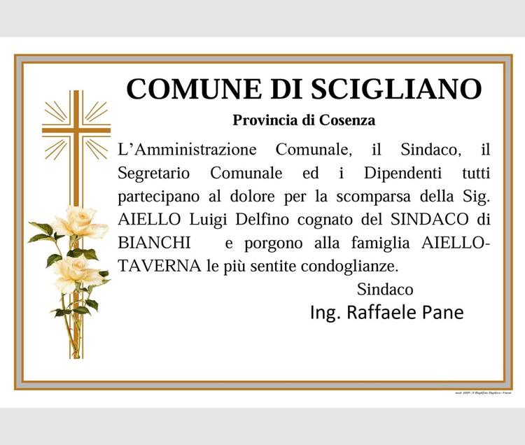 Facciamo le nostre più sentire condoglianze al Sindaco del Comune di Bianchi prof. Pasquale Tavverna per la scomparsa de...
