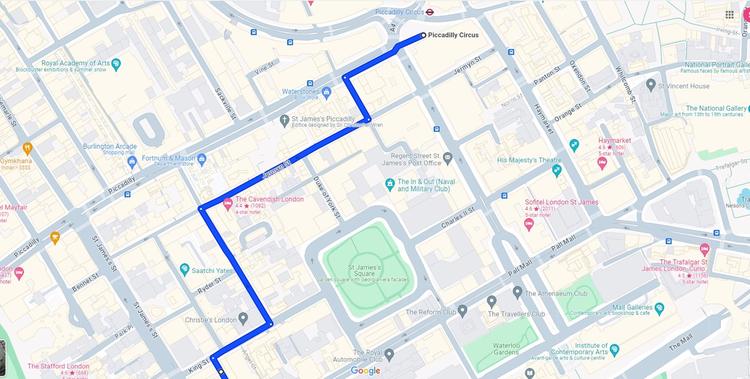 Part 1 of the 11km Piccadilly to Westfield Cycle from Piccadilly Circus past St. James' Square