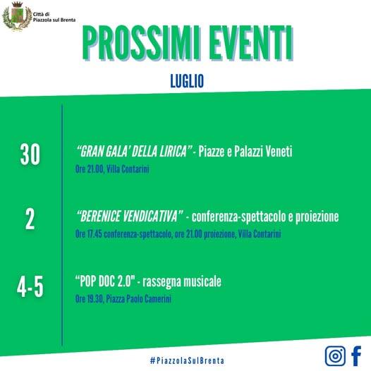 🗓️ Gli eventi di questa prima settimana di Luglio a📍Piazzola sul Brenta! #musica #piazzeepalazziveneti #berenicevendic...