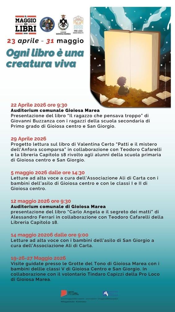 📚 𝐈𝐥 𝐌𝐚𝐠𝐠𝐢𝐨 𝐝𝐞𝐢 𝐋𝐢𝐛𝐫𝐢 𝐭𝐨𝐫𝐧𝐚 𝐚 𝐆𝐢𝐨𝐢𝐨𝐬𝐚 𝐌𝐚𝐫𝐞𝐚📚 Anche quest’anno il Comune di Gioiosa M...