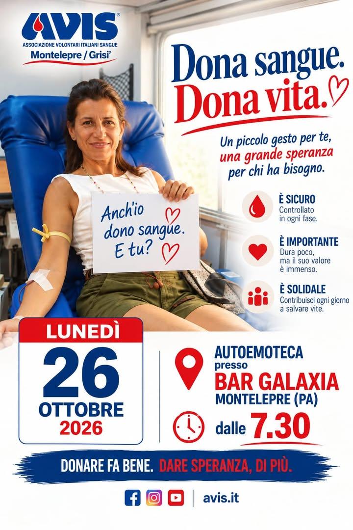 Dona sangue, dona vita: insieme possiamo fare la differenza! ❤️🩸 ​Il Comune di Montelepre accoglie e sostiene con orgog...