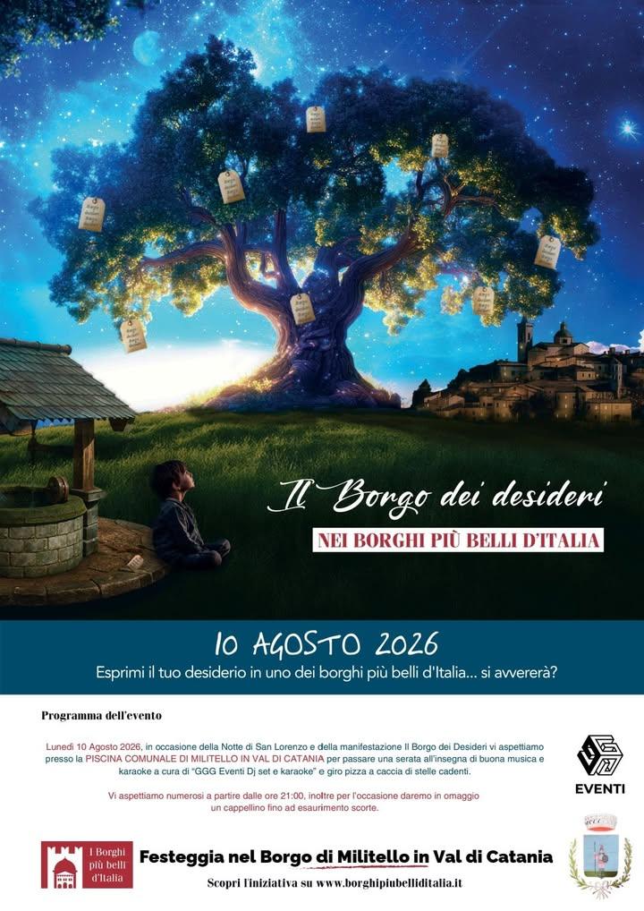 Il Borgo dei Desideri Nei Borghi più belli D'Italia  Lunedì 10 Agosto - Ore 21.00 Piscina Comunale  Viale Regina Margher...