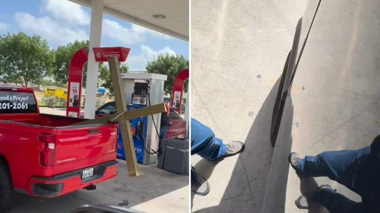 Motorista pede oração ao ver picape carregando cruz: “Eu precisava disso”