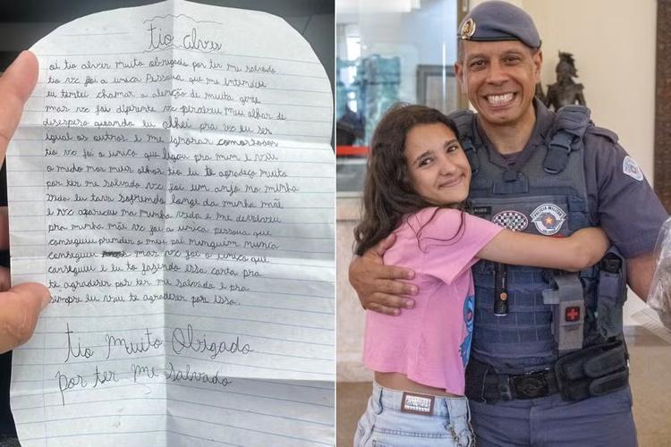 Menina sequestrada pelo pai escreve carta para PM que a salvou: 'Viu o medo nos meus olhos'