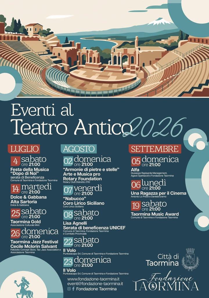 🎭 IL CARTELLONE DEL TEATRO ANTICO CONTINUA: TUTTI GLI APPUNTAMENTI DELL’ESTATE 2026 Dopo i primi grandi eventi che hann...