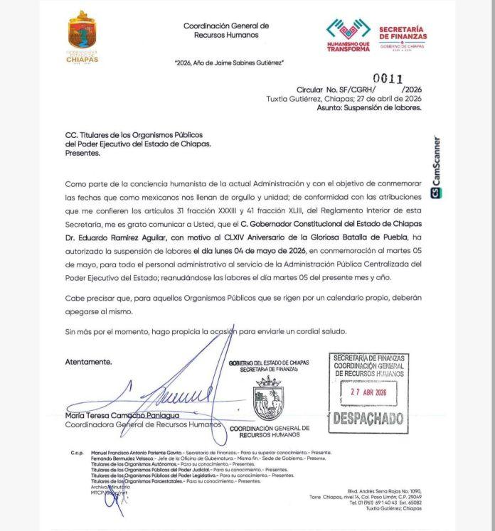 Es oficial, suspenderán labores del 1 al 4 de mayo