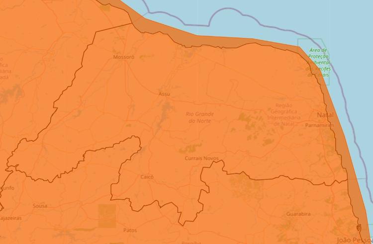 Alerta laranja: Inmet publica aviso de chuvas intensas para todo o RN