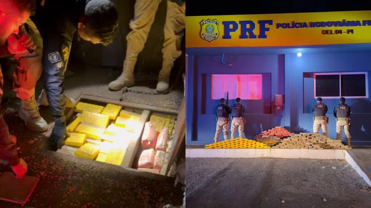 Mais de 270 kg de cocaína e skunk são encontrados em fundo falso de carreta na BR-407 em Picos