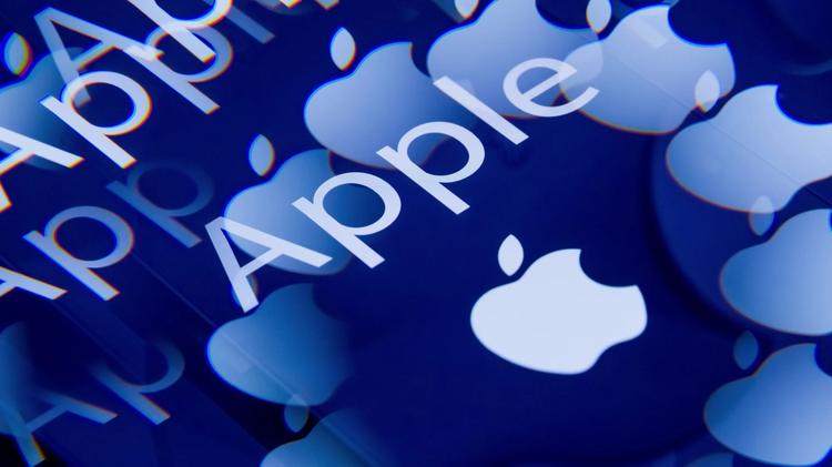 apple name and logo appears in mirrored reflections