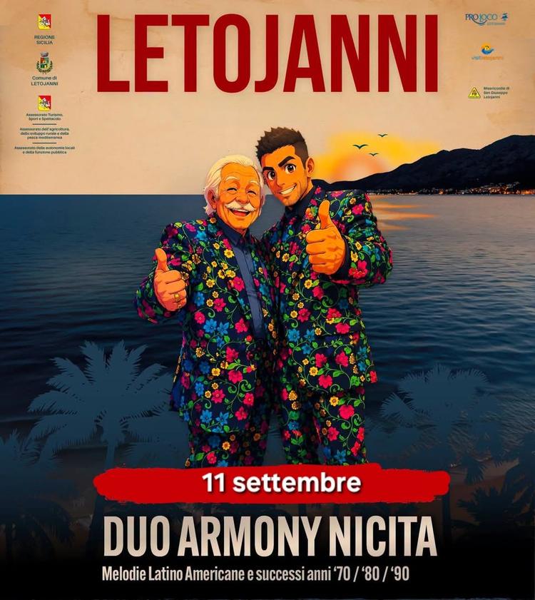 Questa sera in piazza D'Arrigo ultimo appuntamento stagionale con il Duo Armony. Piazza D'Arrigo ore 21:30.