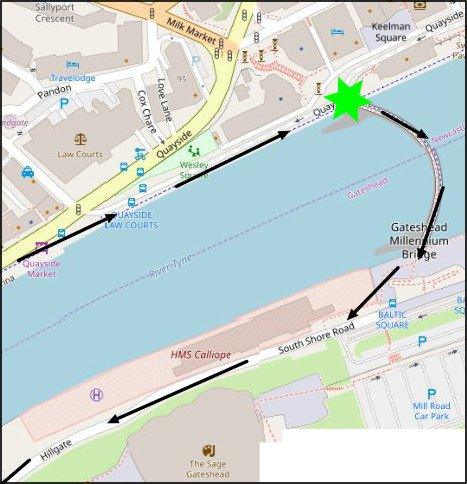Part 1 of the Newcastle Quayside Run 1.5km starting at Gateshead Millennium Bridge