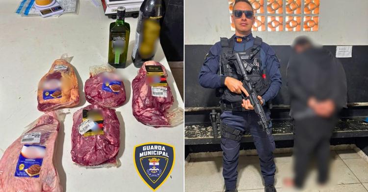 Homem é preso após furtar whisky, energético e quase 10 kg de carne em supermercado de Itajaí
