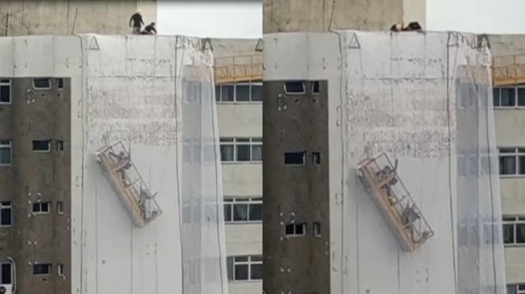 VÍDEO: cabo se solta de andaime, e operários ficam pendurados em prédio na Aldeota, em Fortaleza