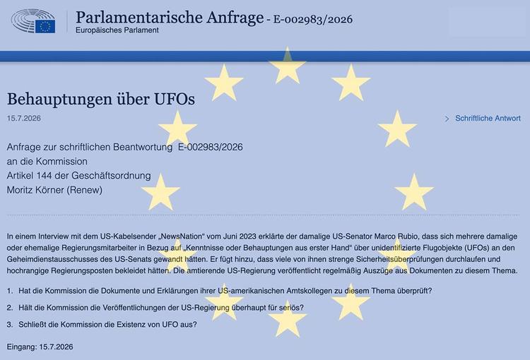 Parlamentarische Anfrage: EU-Raumfahrt-Kommissar äußert sich zu UFOs und UAPs