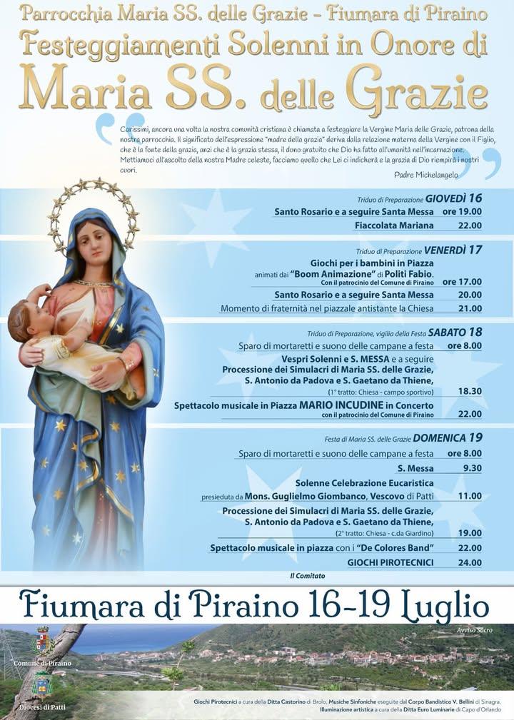 📌Festeggiamenti in onore di Maria SS. delle Grazie 🙏🏻 📍Fiumara di Piraino 🗓️16-19 luglio 2026