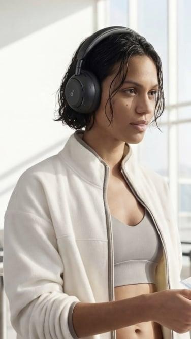 woman wearing black space 2 headphones