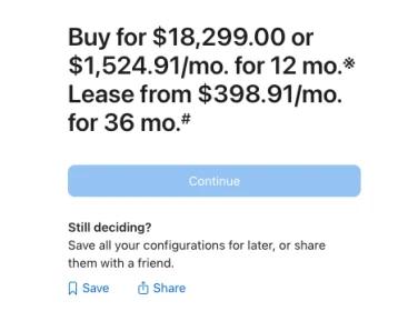 screenshot from apple store showing mac studio price