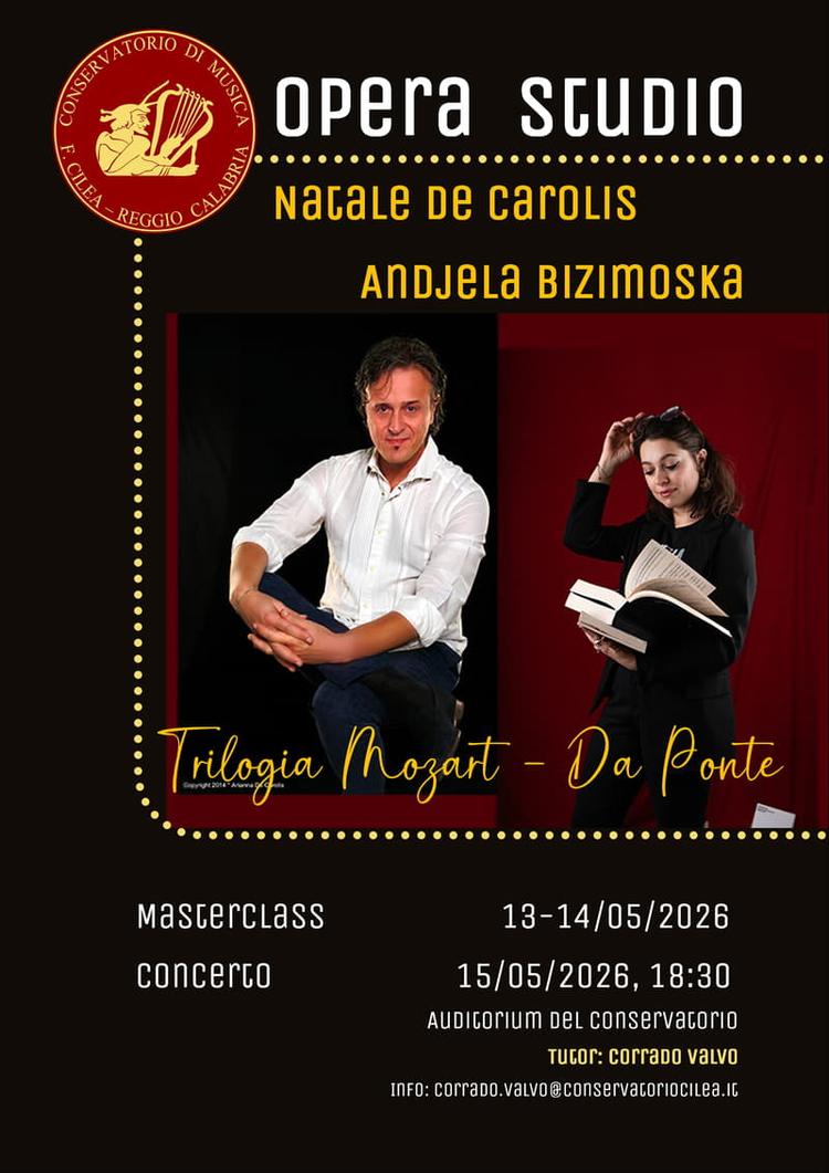 "Trilogia Mozart-Da Ponte", masterclass e concerto con Natale De Carolis e Andjela Bizimoska  - 13/15 maggio 2026, Auditorium del Conservatorio