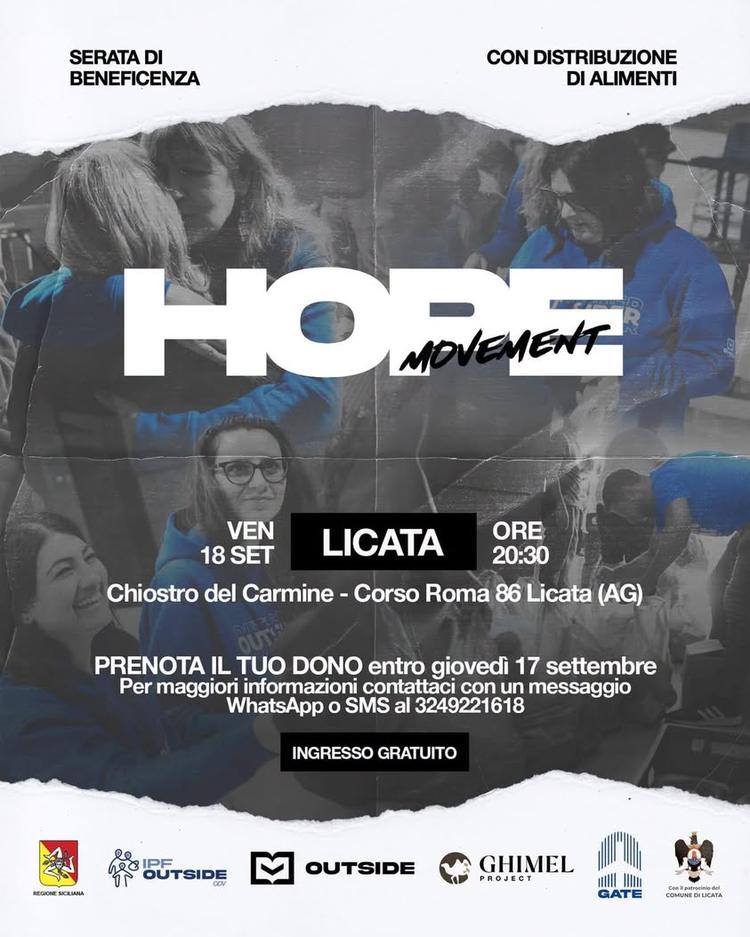 💙 SERATA DI BENEFICENZA – HOPE MOVEMENT Il Comune di Licata patrocina l’iniziativa solidale Hope Movement, in programma...