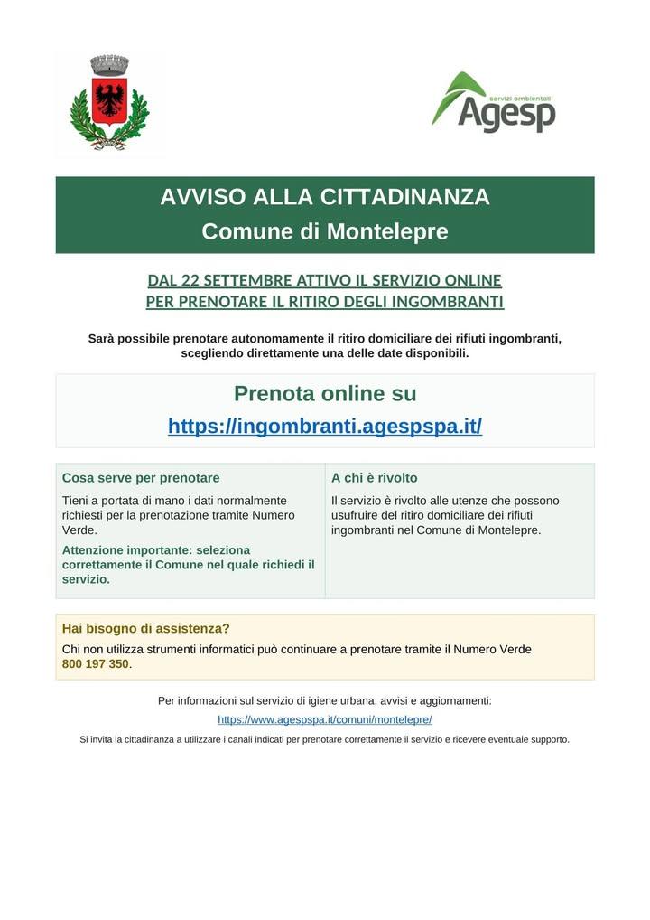 ♻️ AVVISO ♻️ Ritiro ingombranti AGESP: anche online! 📦🚛 Da giorno 22 settembre prenotare il ritiro dei rifiuti ingombr...