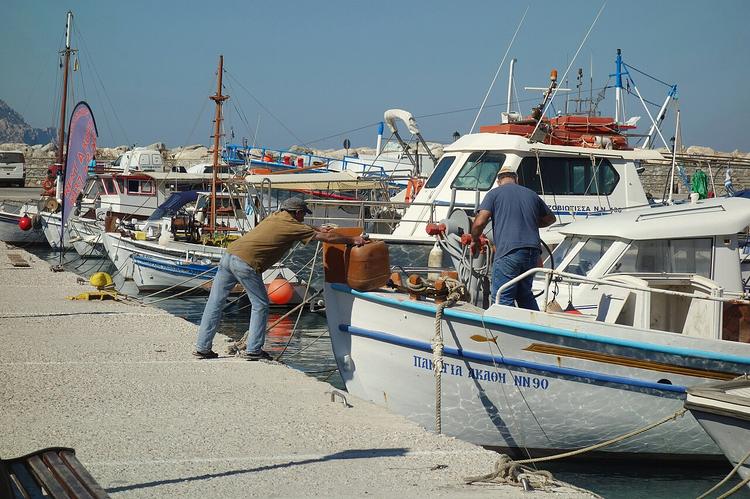 Fishermen in Ormos Aigialis, Amorgos Greece