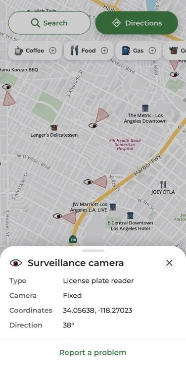 A screenshot of surveillance camera details in the MapQuest app.