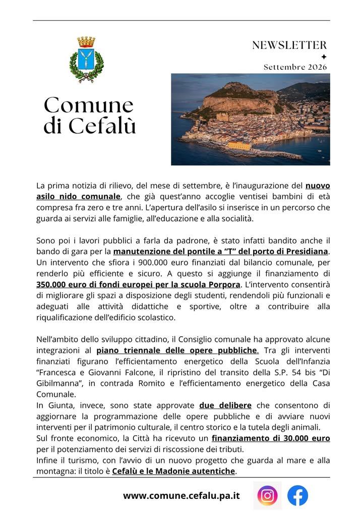 La prima notizia di rilievo, del mese di settembre, è l’inaugurazione del nuovo asilo nido comunale, che già quest’anno...