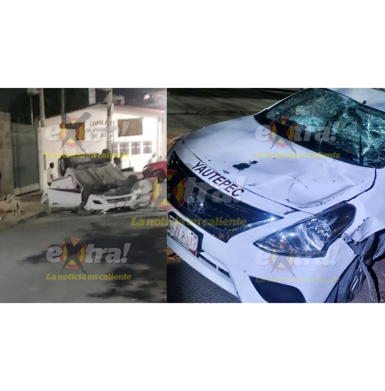 Vuelca taxi en Yautepec; conductor resulta con golpes menores