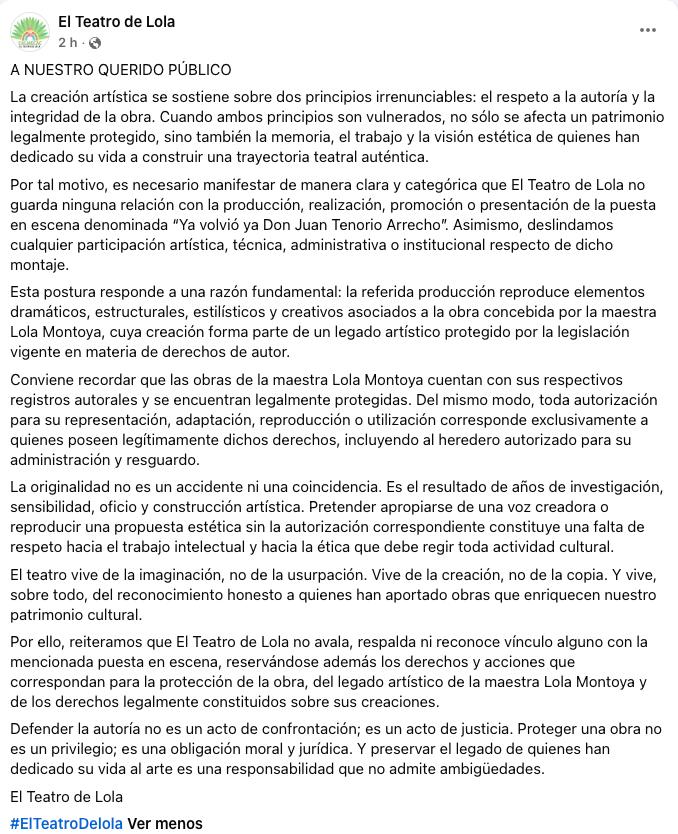 Denuncian plagio de obra de Lola Montoya en teatro de Chiapas