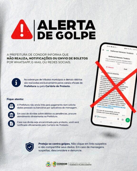 Prefeitura de Condor alerta a população para tentativa de golpe