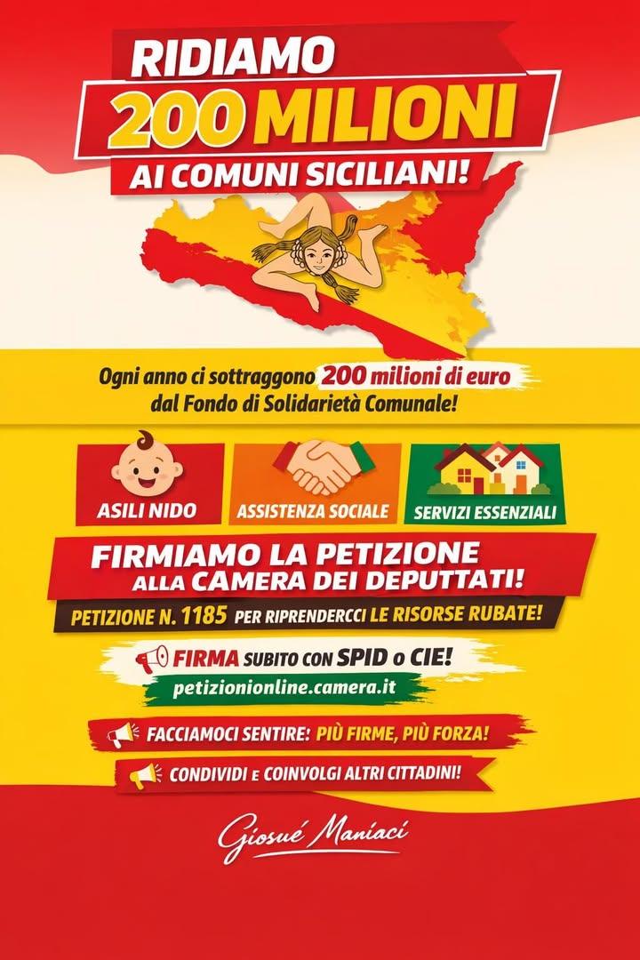 📢 RIDIAMO 200 MILIONI AI COMUNI SICILIANI Vogliamo condividere e vi chiediamo di sottoscrivere questa petizione !! Ogni...
