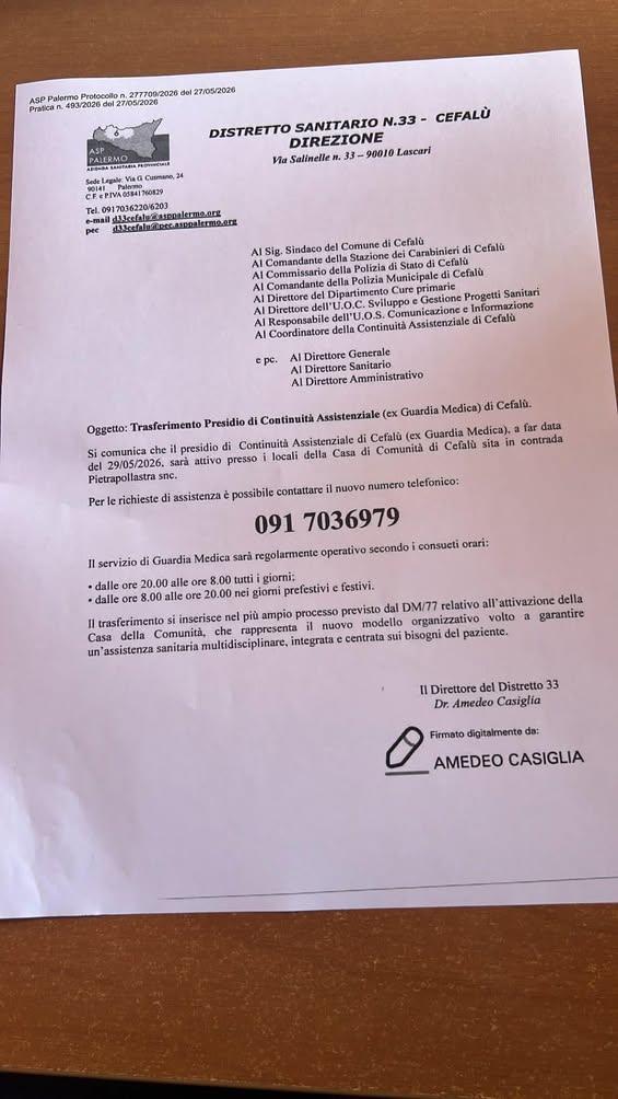 Desidero chiarire che la decisione di spostare la Guardia Medica nei locali presso l’ospedale Giglio dove è stata realiz...