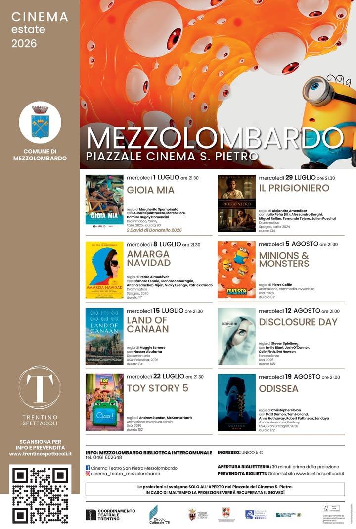 Torna il CINEMA ALL'APERTO! Dal 1. luglio al 19 agosto, il MERCOLEDI', nel piazzale del Teatro San Pietro! I film di lug...