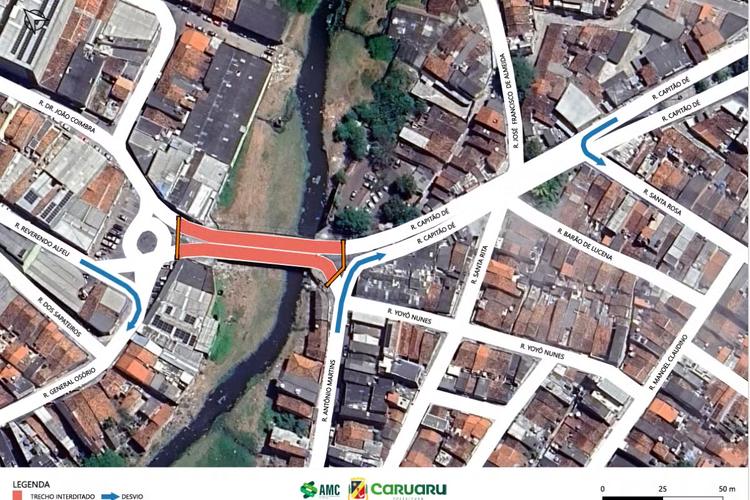 Ponte na Rua Capitão Dé será interditada para obra em Caruaru; veja rotas alternativas