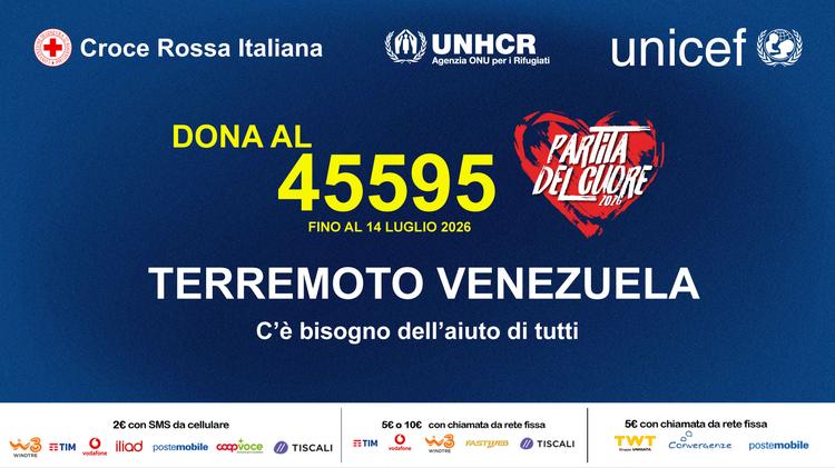 Croce Rossa, Unicef e Unhcr con la Rai per il terremoto in Venezuela con SMS Solidale 45595 e Partita del Cuore