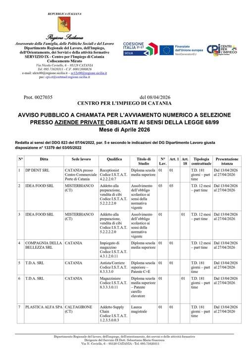 Il Centro per l'impiego di Scordia - Sportello di Militello In  Val di Catania, sito nel Palazzo Comunale ex Monastero d...