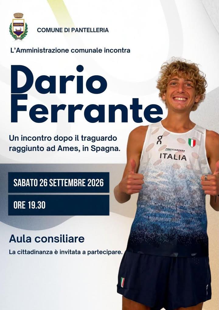L’Amministrazione comunale incontra Dario Ferrante dopo il traguardo raggiunto ad Ames, in Spagna. L’incontro si terrà s...