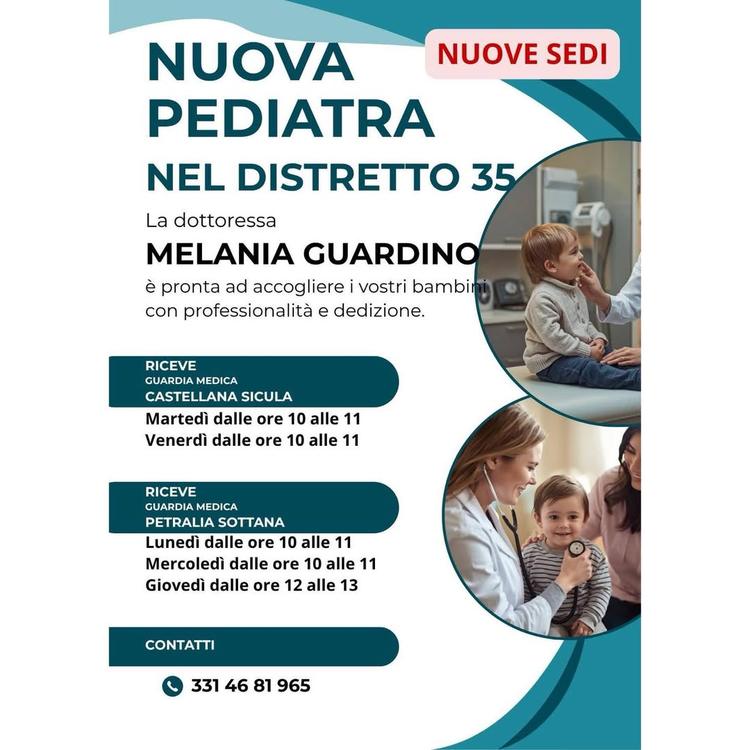 🩺Nuova pediatra  Dottoressa Melania Guardino  Di seguito sedi e orari ⤵️