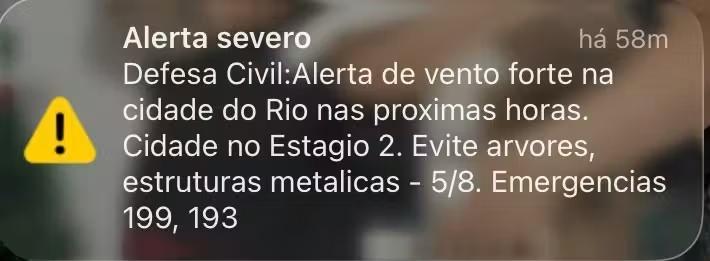 Após vendaval, Rio recebe alerta da Defesa Civil de novos ventos fortes nesta quarta-feira (5)